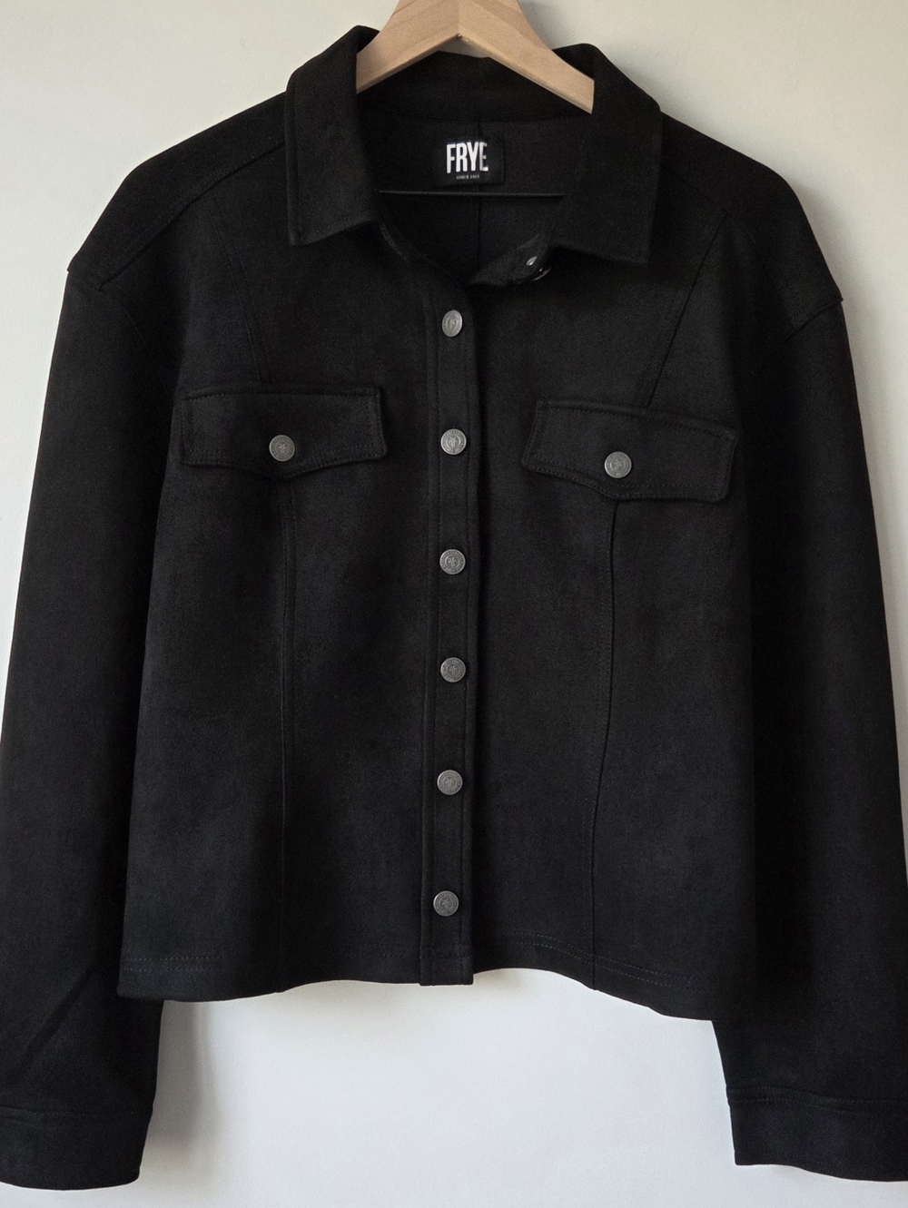 Frye Black Faux Suede Button Front Stretch Jacket Womens Size Estimate Medium